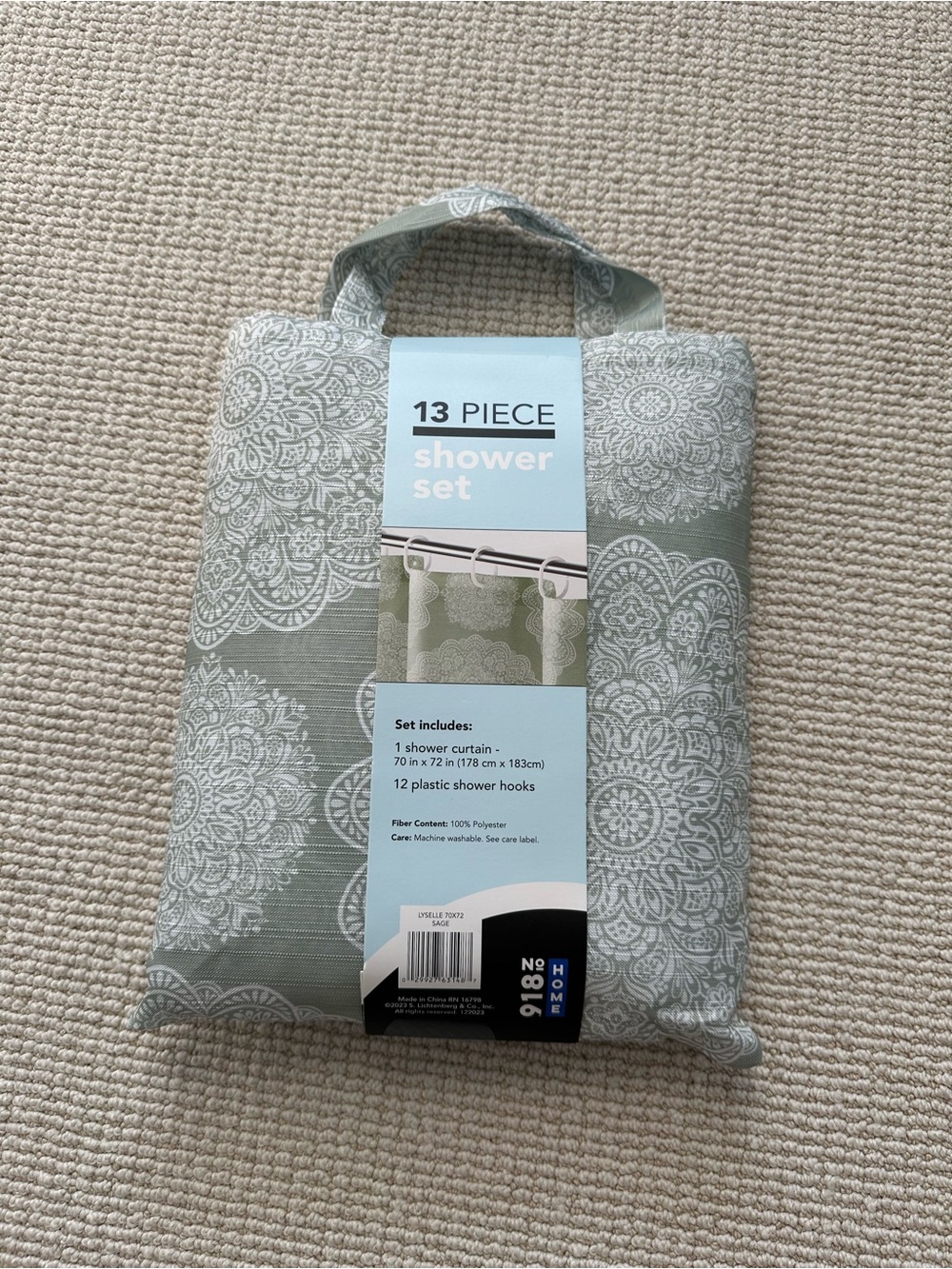 13-Piece Shower Set - Sage Green with White Mandala Print